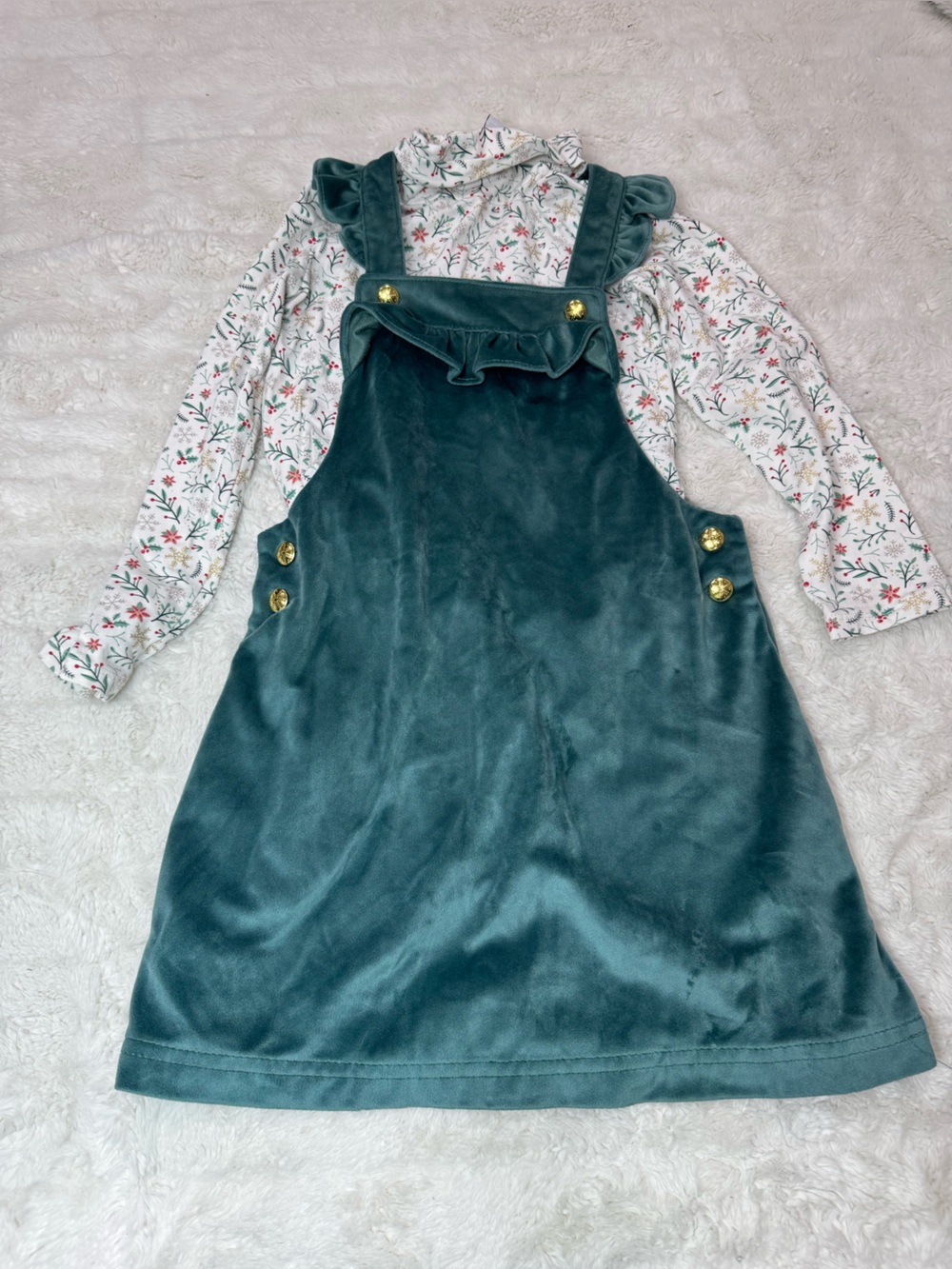 Tahari Girls' Green Velvet Outfit Dress